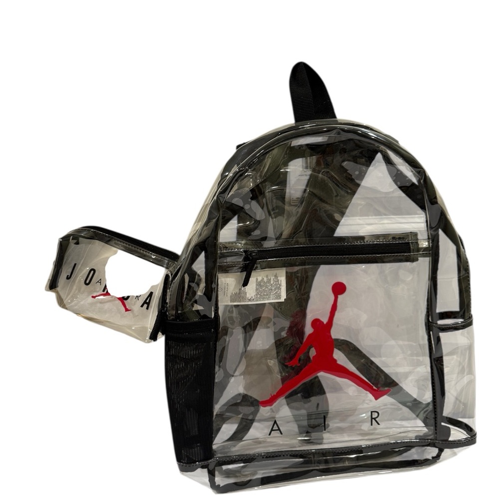 NEW Jordan Clear Backpack with Red Logo ~ 18” H x 12” W x 5” D ~